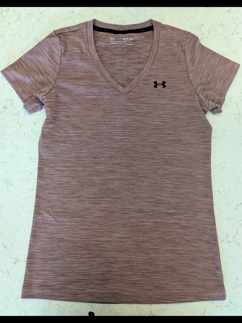 Under Armour Women's Dusty Rose Heather V-Neck Performance Tee - Black Logo